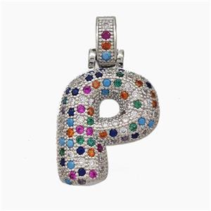 Copper Letter-P Pendant Micropave Zirconia Platinum Plated, approx 15-20mm, 5-8mm [FN47346]