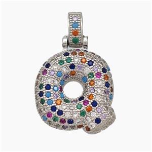 Copper Letter-Q Pendant Micropave Zirconia Platinum Plated, approx 15-20mm, 5-8mm [FN47347]