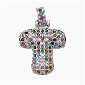 Copper Letter-T Pendant Micropave Zirconia Platinum Plated, approx 15-20mm, 5-8mm [FN47350]