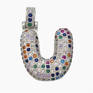 Copper Letter-U Pendant Micropave Zirconia Platinum Plated, approx 15-20mm, 5-8mm [FN47351]