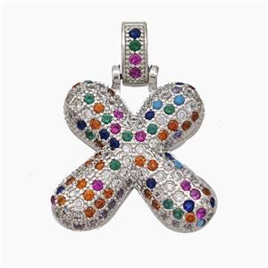 Copper Letter-X Pendant Micropave Zirconia Platinum Plated, approx 15-20mm, 5-8mm [FN47354]