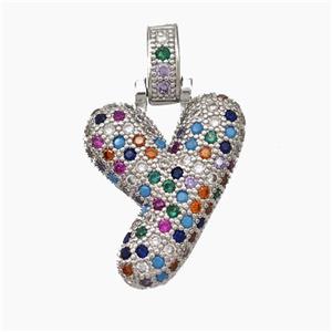 Copper Letter-Y Pendant Micropave Zirconia Platinum Plated, approx 15-20mm, 5-8mm [FN47355]