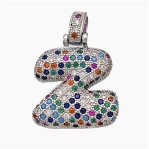 Copper Letter-Z Pendant Micropave Zirconia Platinum Plated, approx 15-20mm, 5-8mm [FN47356]