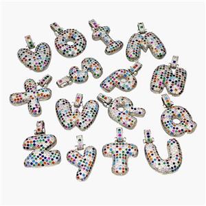 Copper Alphabet Pendant Micropave Zirconia Mix Letters Platinum Plated, approx 15-20mm, 5-8mm [FN47357]