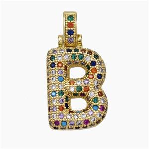 Copper Letter-B Pendant Micropave Zirconia Gold Plated, approx 15-20mm, 5-8mm [FN47359]