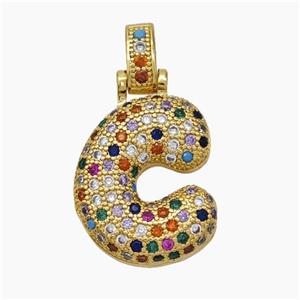 Copper Letter-C Pendant Micropave Zirconia Gold Plated, approx 15-20mm, 5-8mm [FN47360]