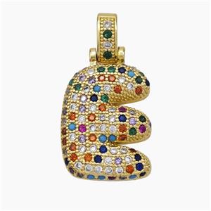 Copper Letter-E Pendant Micropave Zirconia Gold Plated, approx 15-20mm, 5-8mm [FN47362]