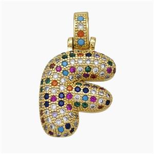 Copper Letter-F Pendant Micropave Zirconia Gold Plated, approx 15-20mm, 5-8mm [FN47363]