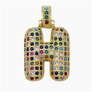 Copper Letter-H Pendant Micropave Zirconia Gold Plated, approx 15-20mm, 5-8mm [FN47365]