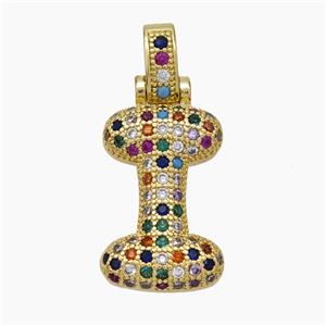 Copper Letter-I Pendant Micropave Zirconia Gold Plated, approx 15-20mm, 5-8mm [FN47366]