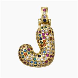 Copper Letter-J Pendant Micropave Zirconia Gold Plated, approx 15-20mm, 5-8mm [FN47367]