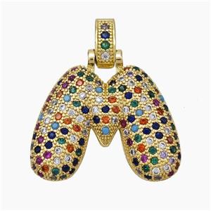 Copper Letter-M Pendant Micropave Zirconia Gold Plated, approx 15-20mm, 5-8mm [FN47370]