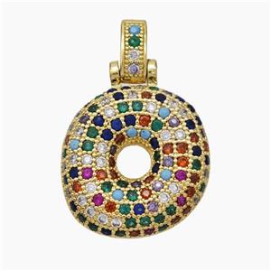 Copper Letter-O Pendant Micropave Zirconia Gold Plated, approx 15-20mm, 5-8mm [FN47372]