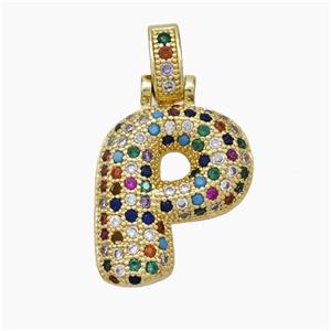 Copper Letter-P Pendant Micropave Zirconia Gold Plated, approx 15-20mm, 5-8mm [FN47373]