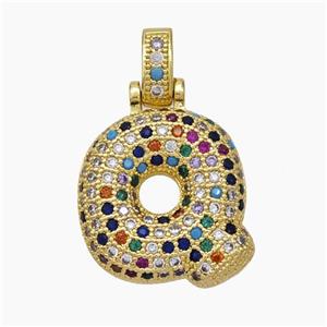 Copper Letter-Q Pendant Micropave Zirconia Gold Plated, approx 15-20mm, 5-8mm [FN47374]