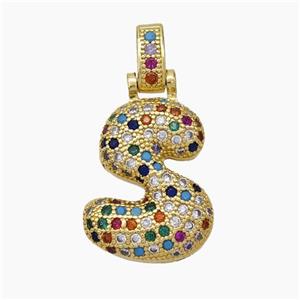 Copper Letter-S Pendant Micropave Zirconia Gold Plated, approx 15-20mm, 5-8mm [FN47376]