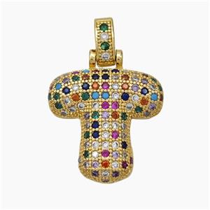 Copper Letter-T Pendant Micropave Zirconia Gold Plated, approx 15-20mm, 5-8mm [FN47377]