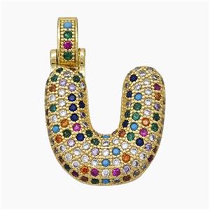Copper Letter-U Pendant Micropave Zirconia Gold Plated, approx 15-20mm, 5-8mm [FN47378]