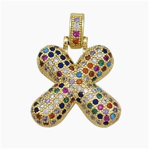 Copper Letter-X Pendant Micropave Zirconia Gold Plated, approx 15-20mm, 5-8mm [FN47381]