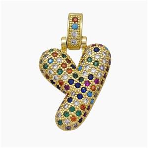 Copper Letter-Y Pendant Micropave Zirconia Gold Plated, approx 15-20mm, 5-8mm [FN47382]