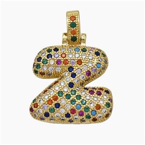 Copper Letter-Z Pendant Micropave Zirconia Gold Plated, approx 15-20mm, 5-8mm [FN47383]