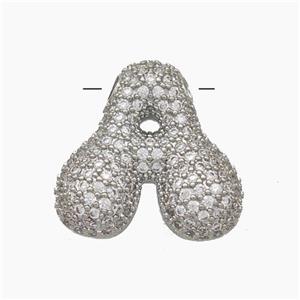 Copper Letter-A Pendant Pave Zirconia Platinum Plated, approx 15-22mm [FN47385]