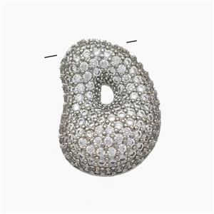 Copper Letter-D Pendant Pave Zirconia Platinum Plated, approx 15-22mm [FN47388]