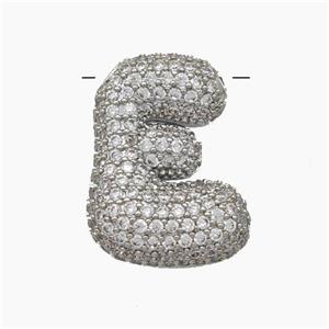 Copper Letter-E Pendant Pave Zirconia Platinum Plated, approx 15-22mm [FN47389]