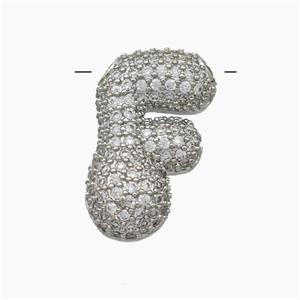 Copper Letter-F Pendant Pave Zirconia Platinum Plated, approx 15-22mm [FN47390]