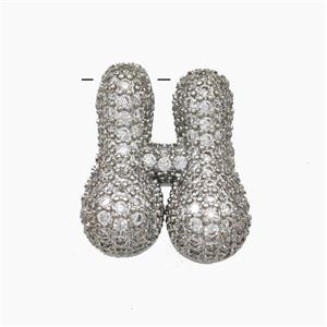 Copper Letter-H Pendant Pave Zirconia Platinum Plated, approx 15-22mm [FN47392]