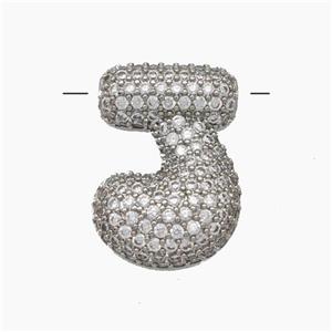Copper Letter-J Pendant Pave Zirconia Platinum Plated, approx 15-22mm [FN47394]