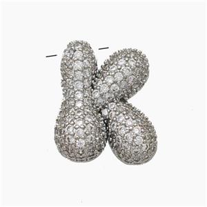 Copper Letter-K Pendant Pave Zirconia Platinum Plated, approx 15-22mm [FN47395]