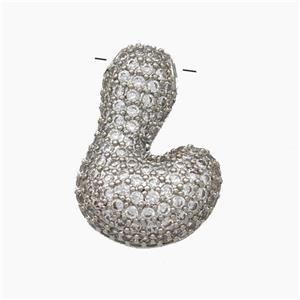 Copper Letter-L Pendant Pave Zirconia Platinum Plated, approx 15-22mm [FN47396]