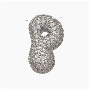 Copper Letter-P Pendant Pave Zirconia Platinum Plated, approx 15-22mm [FN47400]