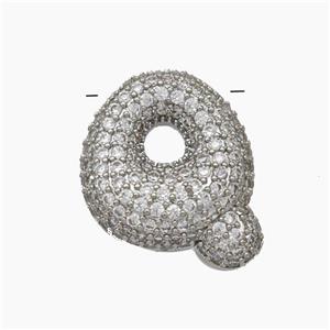 Copper Letter-Q Pendant Pave Zirconia Platinum Plated, approx 15-22mm [FN47401]