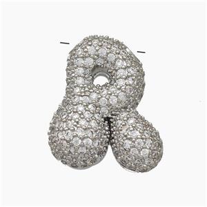 Copper Letter-R Pendant Pave Zirconia Platinum Plated, approx 15-22mm [FN47402]