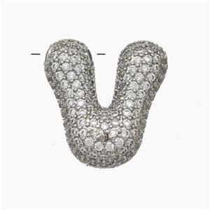 Copper Letter-V Pendant Pave Zirconia Platinum Plated, approx 15-22mm [FN47406]