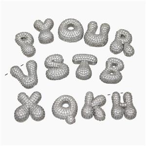 Copper Alphabet Pendant Pave Zirconia Mixd Letters Platinum Plated, approx 15-22mm [FN47411]