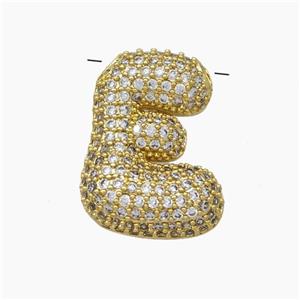 Copper Letter-E Pendant Pave Zirconia Gold Plated, approx 15-22mm [FN47416]
