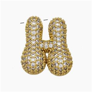 Copper Letter-H Pendant Pave Zirconia Gold Plated, approx 15-22mm [FN47419]
