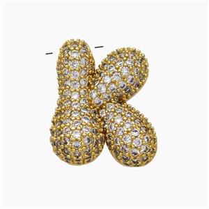 Copper Letter-K Pendant Pave Zirconia Gold Plated, approx 15-22mm [FN47422]