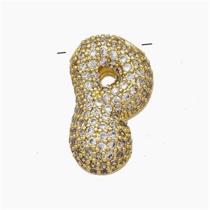Copper Letter-P Pendant Pave Zirconia Gold Plated, approx 15-22mm [FN47427]