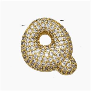 Copper Letter-Q Pendant Pave Zirconia Gold Plated, approx 15-22mm [FN47428]