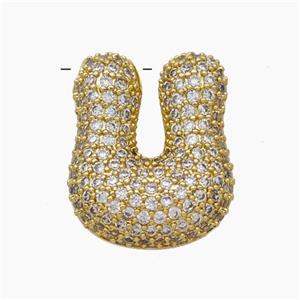 Copper Letter-U Pendant Pave Zirconia Gold Plated, approx 15-22mm [FN47432]