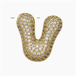 Copper Letter-V Pendant Pave Zirconia Gold Plated, approx 15-22mm [FN47433]