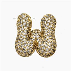 Copper Letter-W Pendant Pave Zirconia Gold Plated, approx 15-22mm [FN47434]