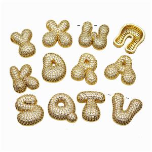 Copper Alphabet Pendant Pave Zirconia Mixed Letters Gold Plated, approx 15-22mm [FN47438]