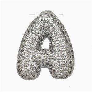 Copper Letter-A Pendant Pave Zirconia Platinum Plated, approx 15-25mm [FN47439]