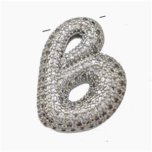 Copper Letter-B Pendant Pave Zirconia Platinum Plated, approx 15-25mm [FN47440]