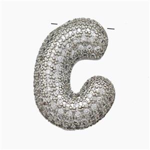 Copper Letter-C Pendant Pave Zirconia Platinum Plated, approx 15-25mm [FN47441]